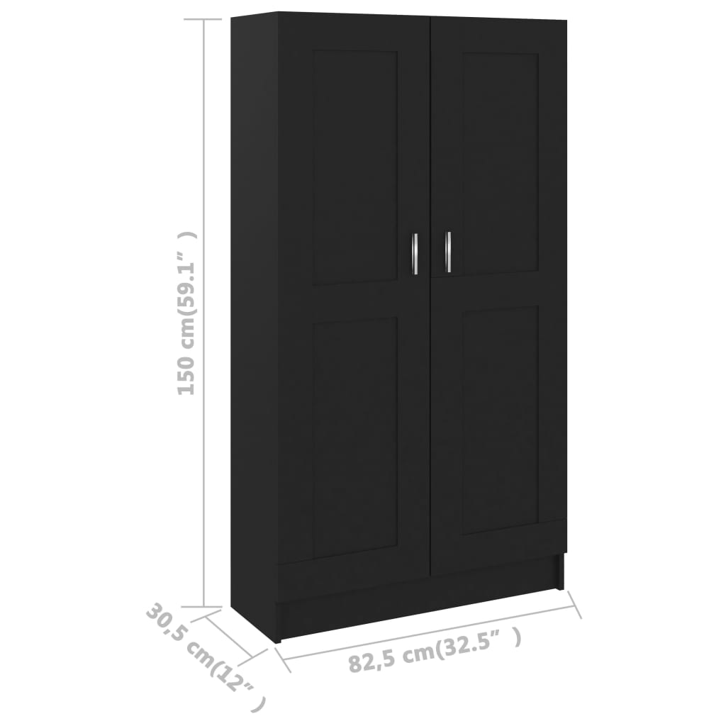 fekete szerelt fa könyvszekrény 82,5 x 30,5 x 150 cm
