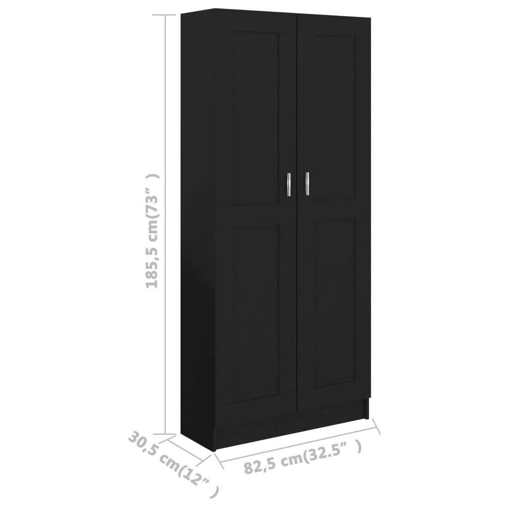 fekete szerelt fa könyvszekrény 82,5 x 30,5 x 185,5 cm