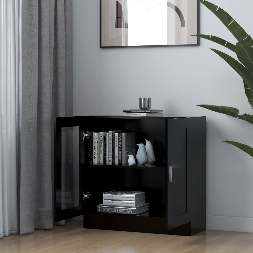 fekete szerelt fa vitrinszekrény 82,5 x 30,5 x 80 cm