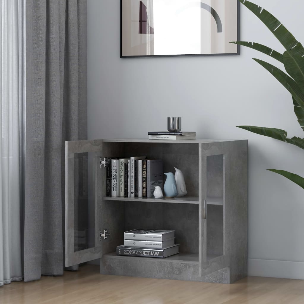betonszürke szerelt fa vitrinszekrény 82,5 x 30,5 x 80 cm
