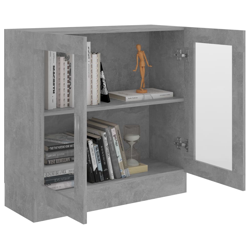 betonszürke szerelt fa vitrinszekrény 82,5 x 30,5 x 80 cm