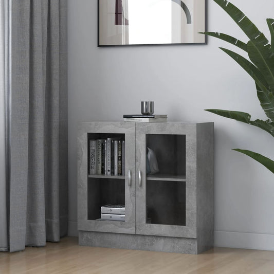 betonszürke szerelt fa vitrinszekrény 82,5 x 30,5 x 80 cm