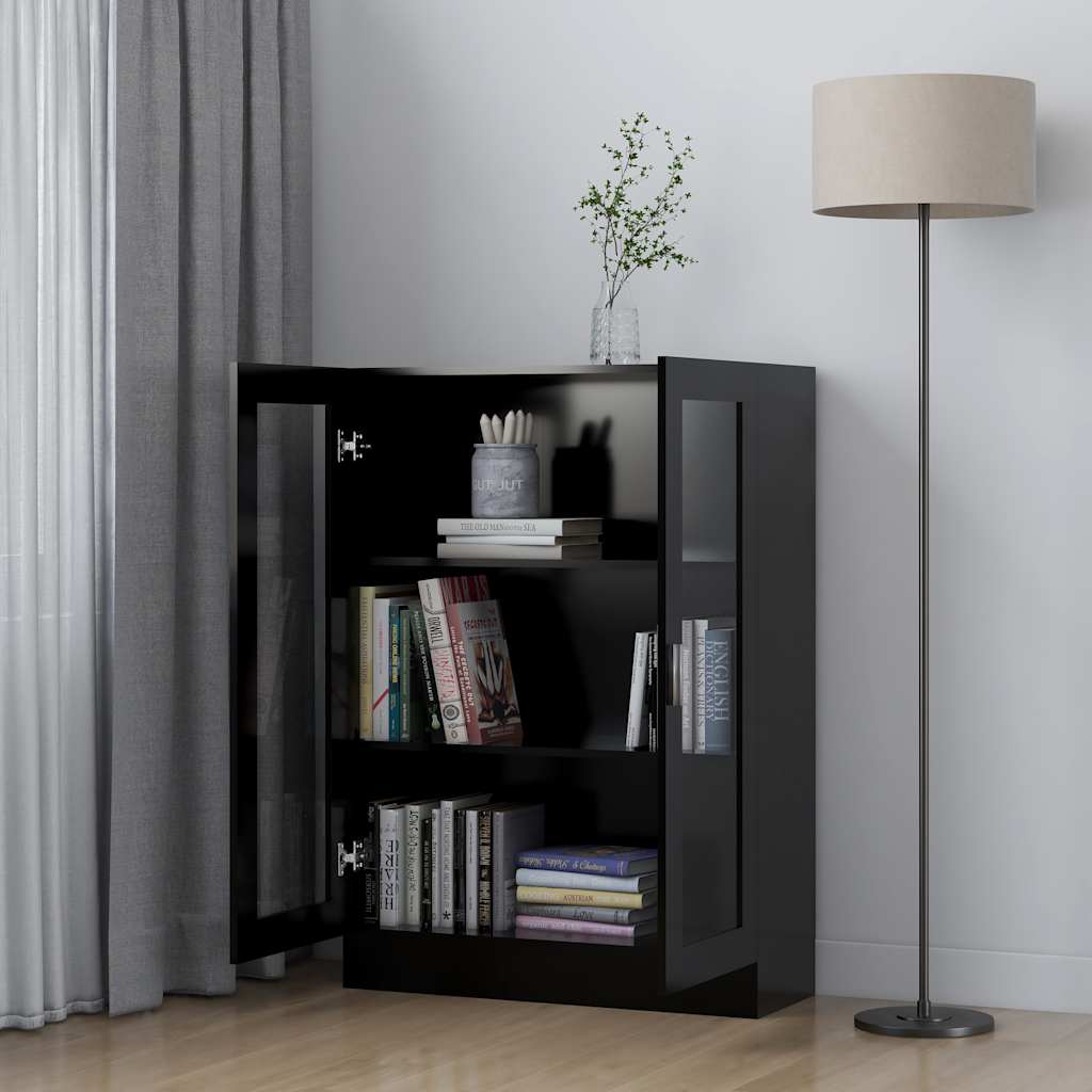 fekete szerelt fa vitrinszekrény 82,5 x 30,5 x 115 cm