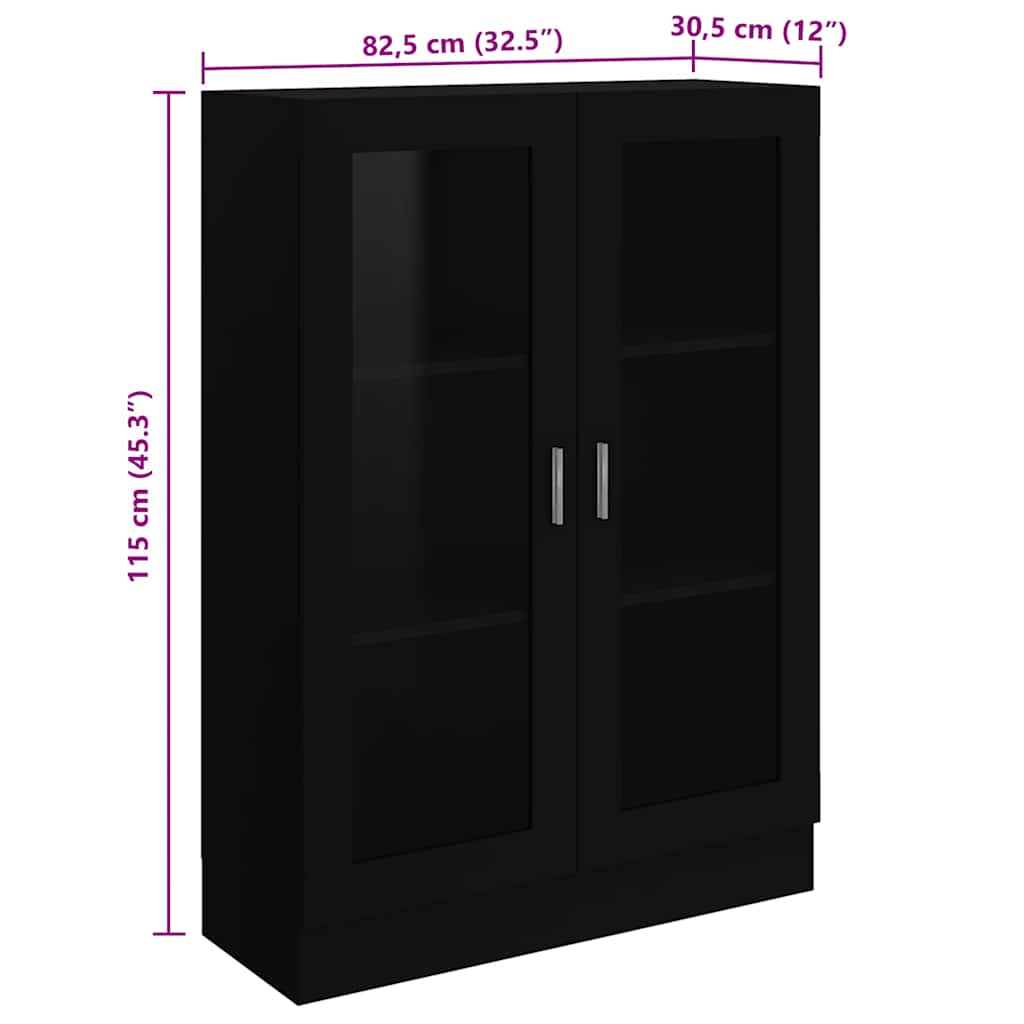 fekete szerelt fa vitrinszekrény 82,5 x 30,5 x 115 cm