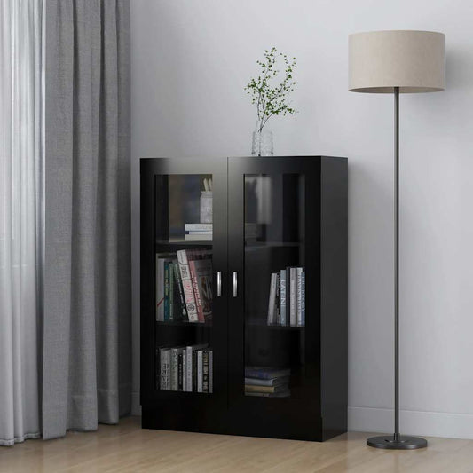 fekete szerelt fa vitrinszekrény 82,5 x 30,5 x 115 cm