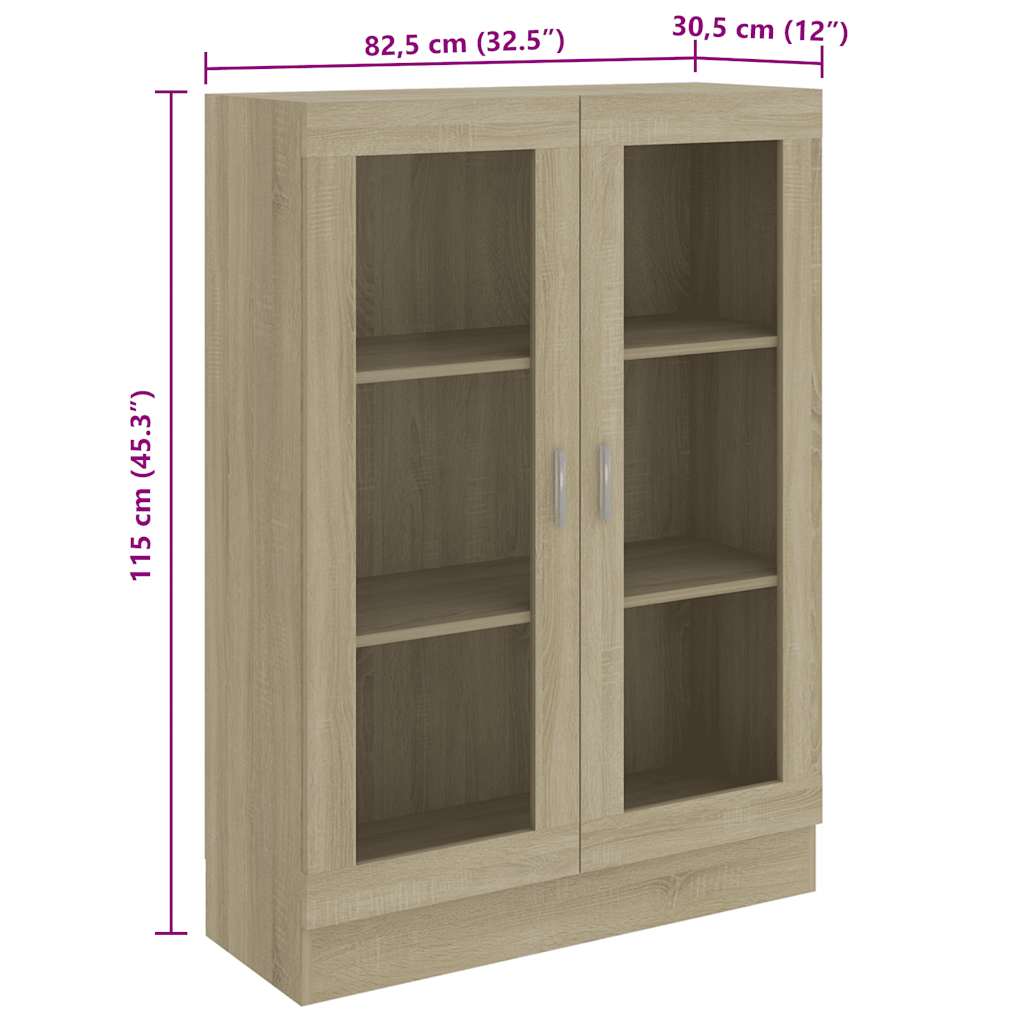 sonoma tölgy színű szerelt fa vitrinszekrény 82,5x30,5x115 cm