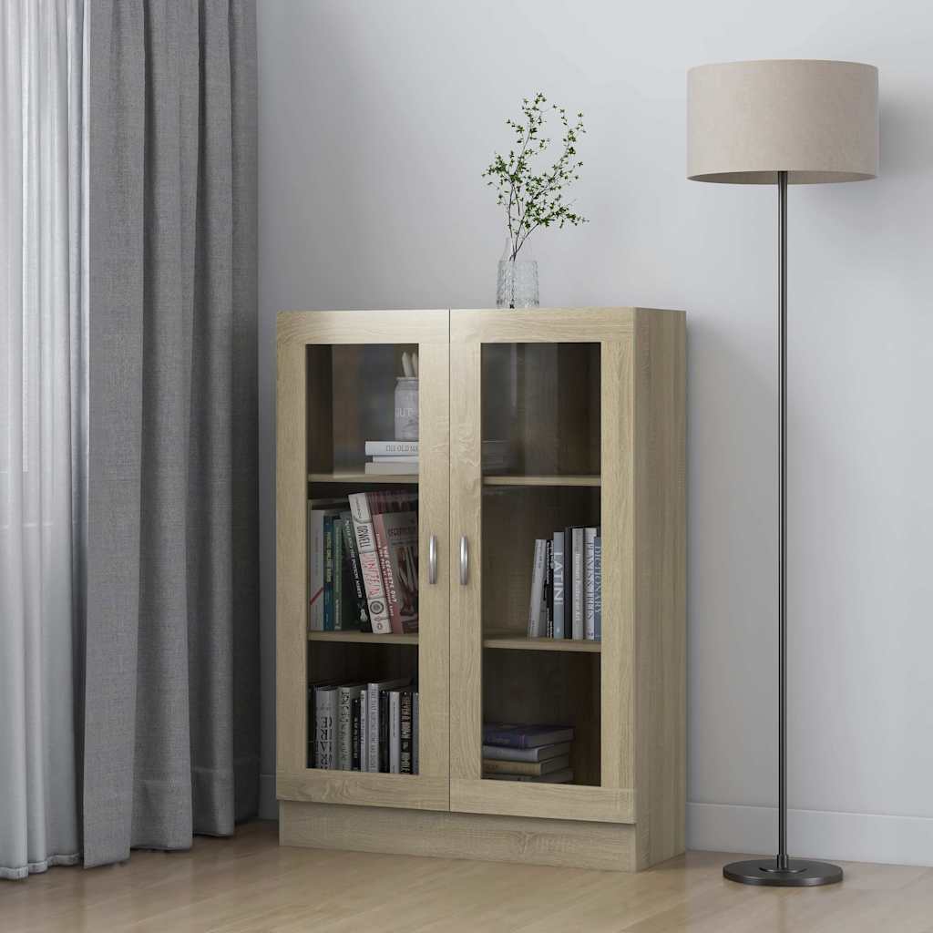 sonoma tölgy színű szerelt fa vitrinszekrény 82,5x30,5x115 cm