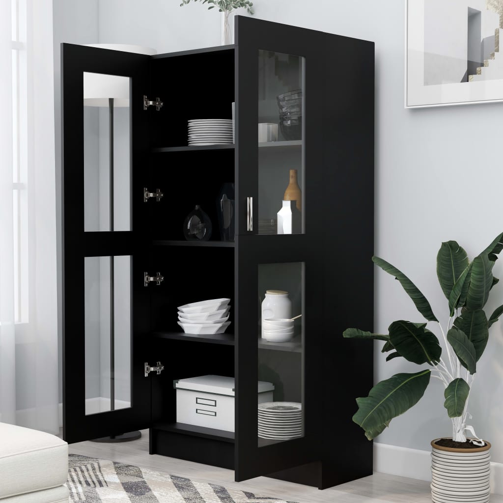 fekete szerelt fa vitrinszekrény 82,5 x 30,5 x 150 cm