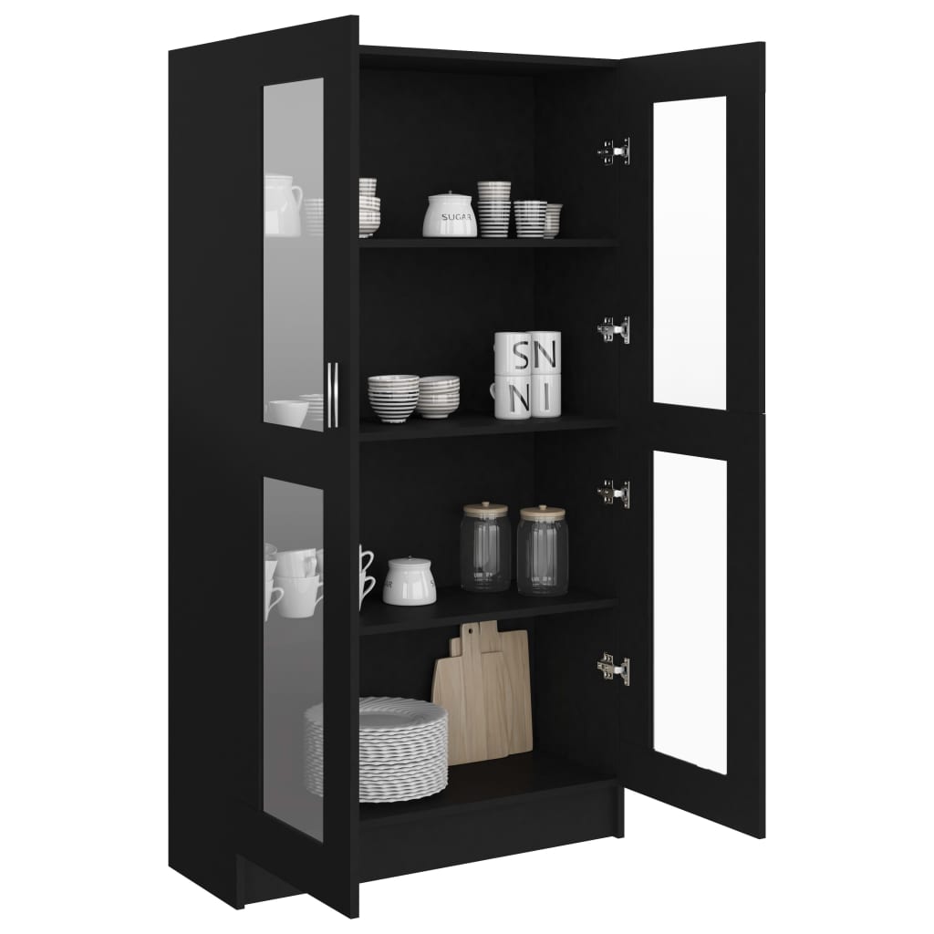 fekete szerelt fa vitrinszekrény 82,5 x 30,5 x 150 cm