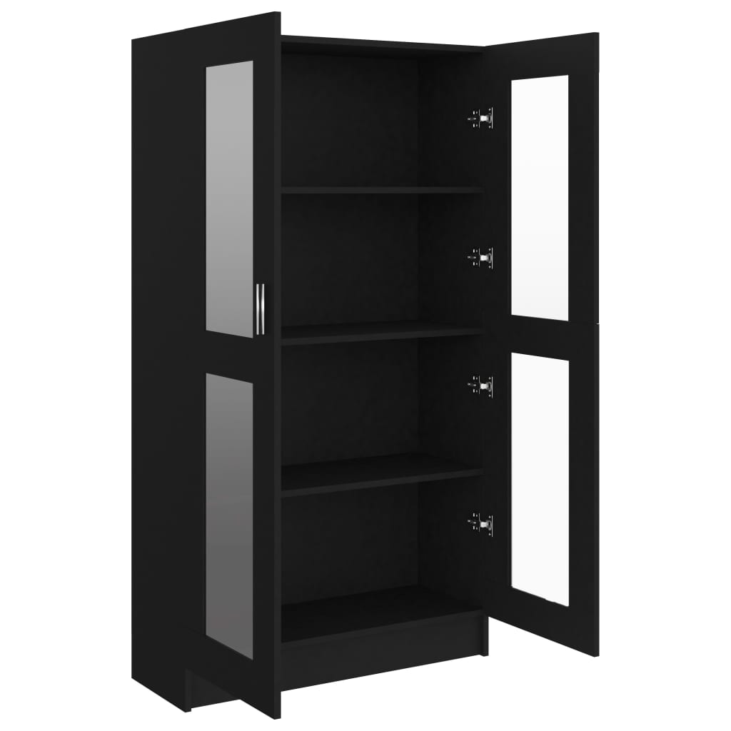 fekete szerelt fa vitrinszekrény 82,5 x 30,5 x 150 cm