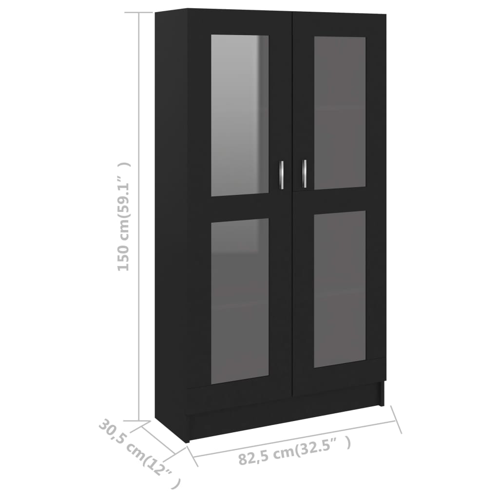 fekete szerelt fa vitrinszekrény 82,5 x 30,5 x 150 cm