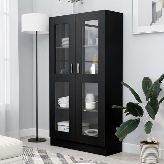 fekete szerelt fa vitrinszekrény 82,5 x 30,5 x 150 cm