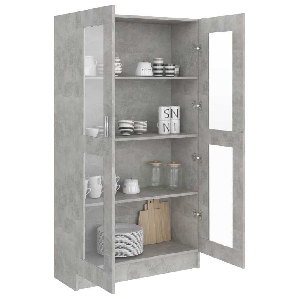 betonszürke szerelt fa vitrinszekrény 82,5 x 30,5 x 150 cm