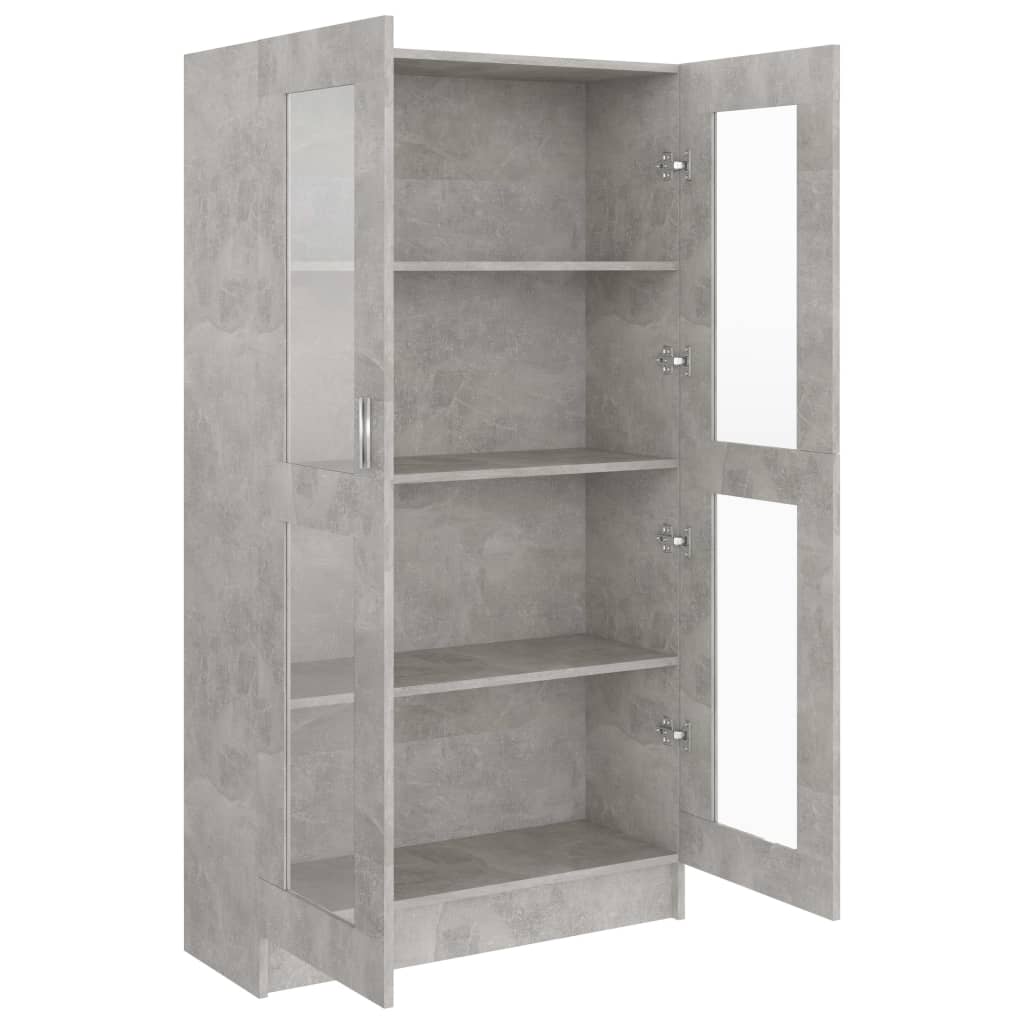 betonszürke szerelt fa vitrinszekrény 82,5 x 30,5 x 150 cm