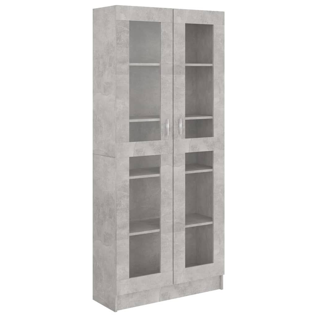 betonszürke szerelt fa vitrinszekrény 82,5 x 30,5 x 185,5 cm