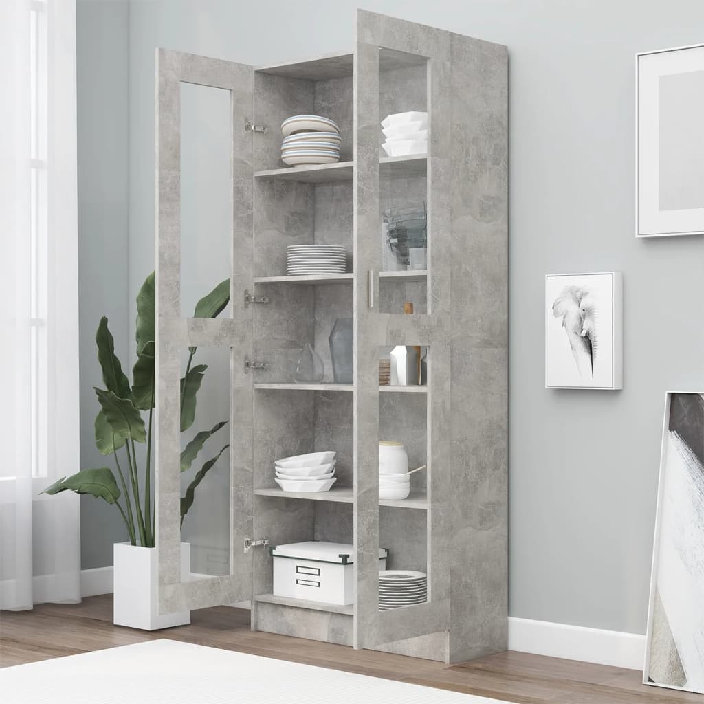 betonszürke szerelt fa vitrinszekrény 82,5 x 30,5 x 185,5 cm