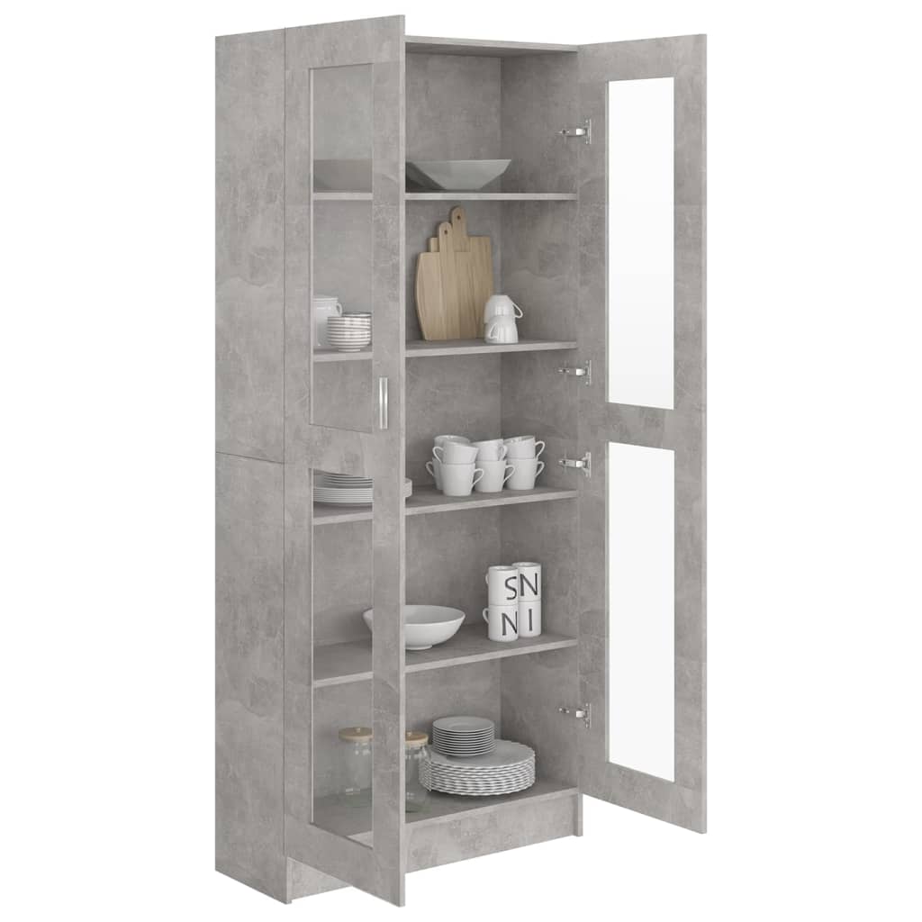 betonszürke szerelt fa vitrinszekrény 82,5 x 30,5 x 185,5 cm