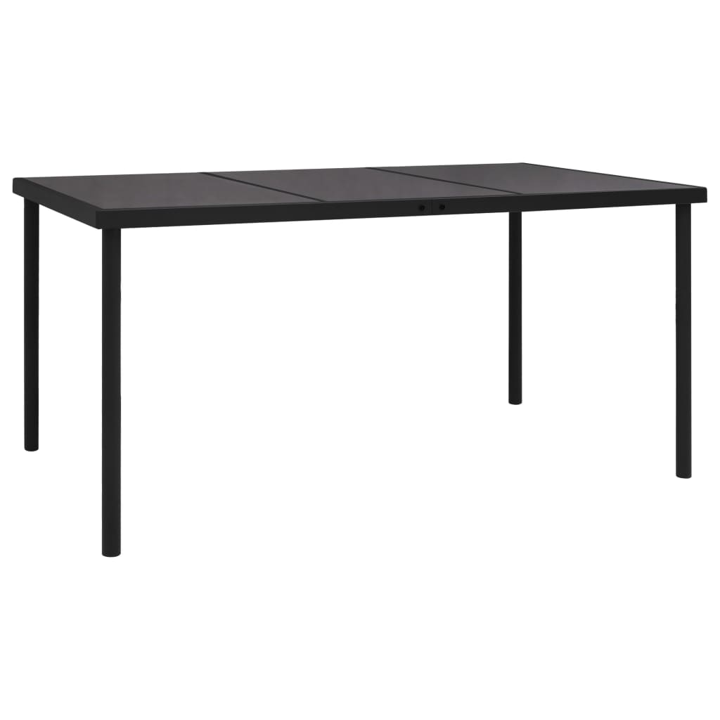 fekete acél kerti asztal üveg asztallappal 150 x 90 x 74 cm