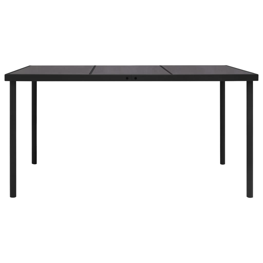 fekete acél kerti asztal üveg asztallappal 150 x 90 x 74 cm