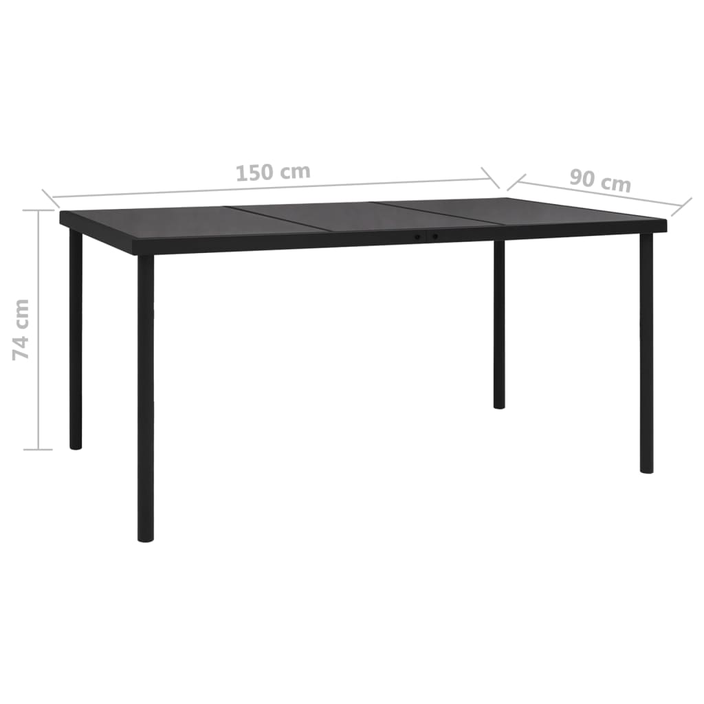 fekete acél kerti asztal üveg asztallappal 150 x 90 x 74 cm