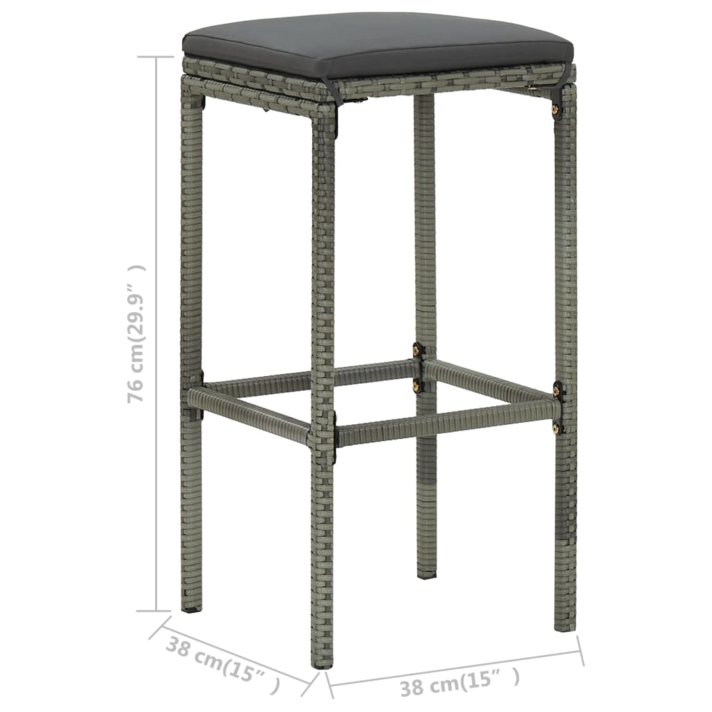 2 db szürke polyrattan bárszék párnával