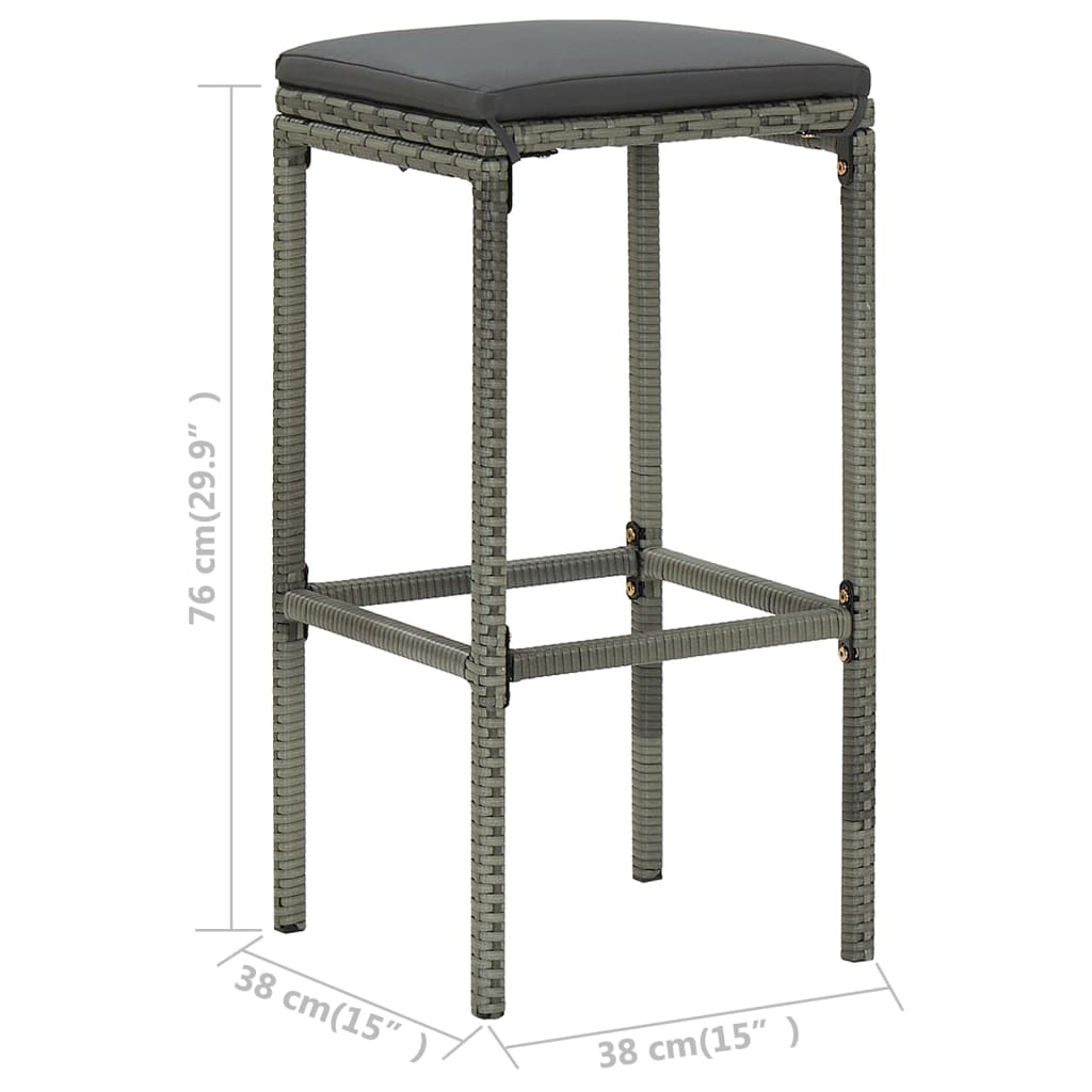 4 db szürke polyrattan bárszék párnával