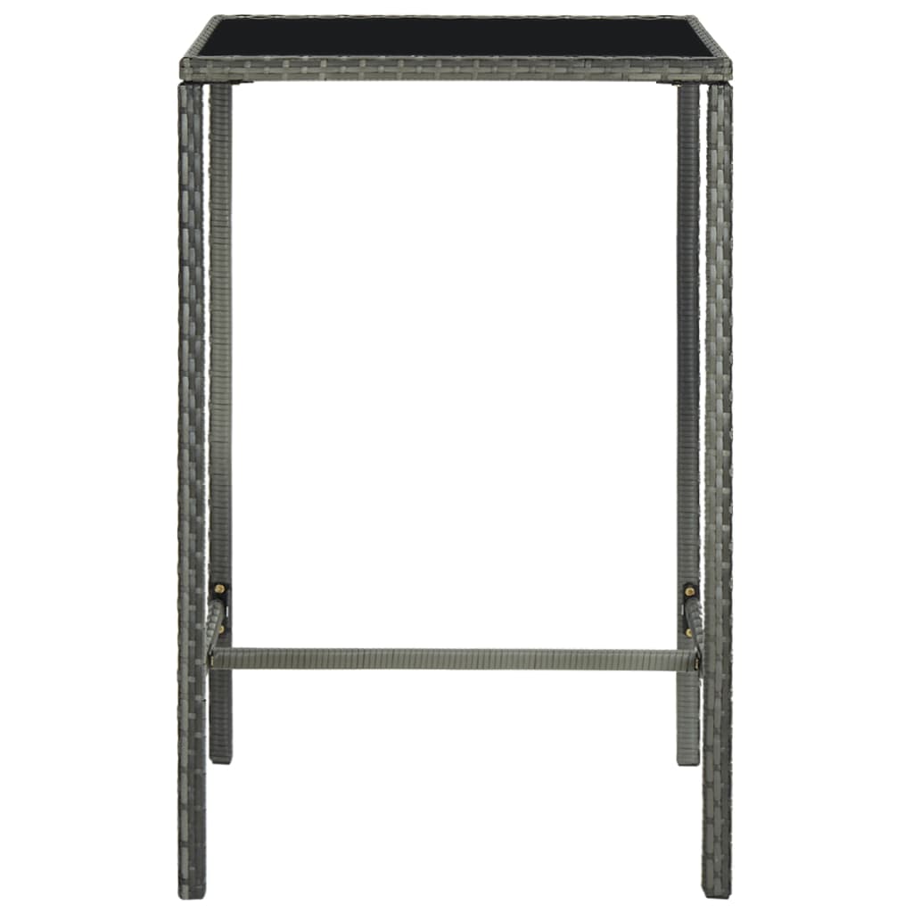 szürke polyrattan és üveg kerti bárasztal 70 x 70 x 110 cm