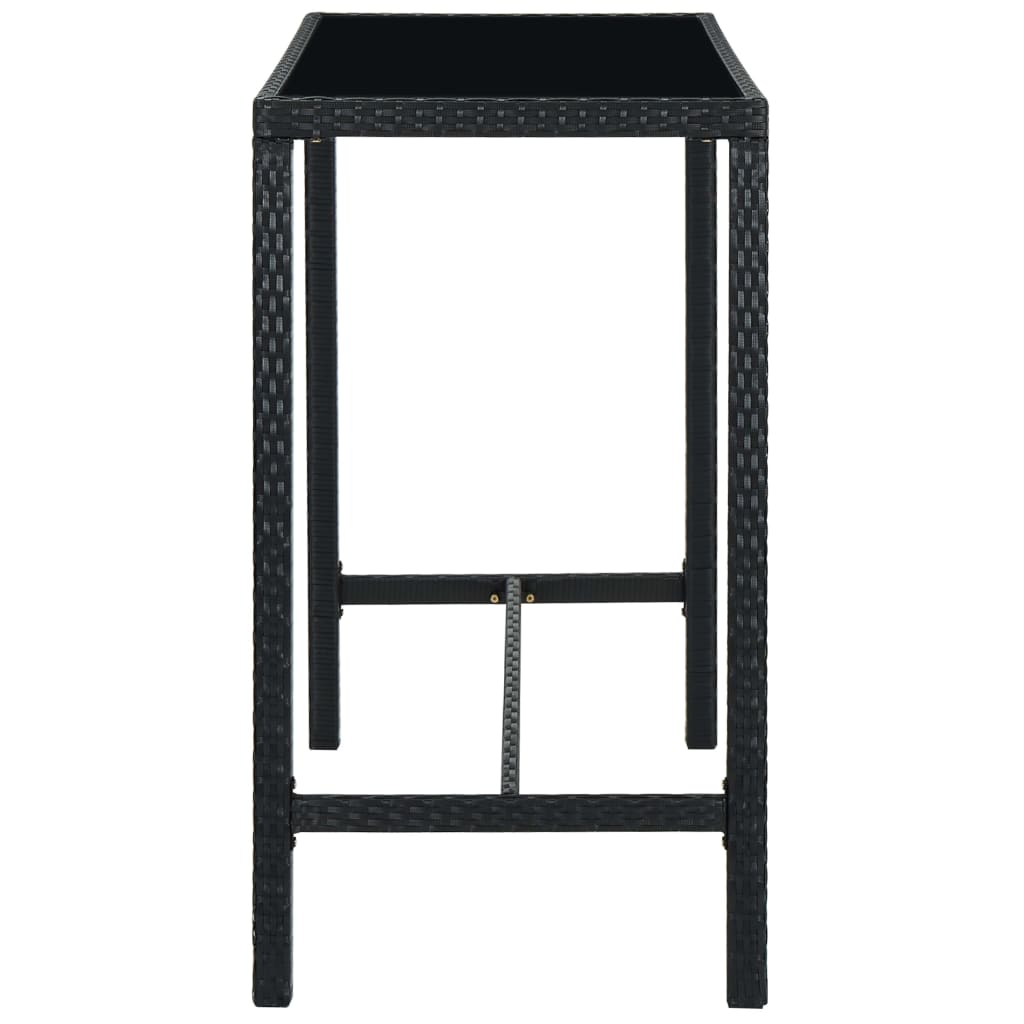 fekete polyrattan és üveg kerti bárasztal 130 x 60 x 110 cm