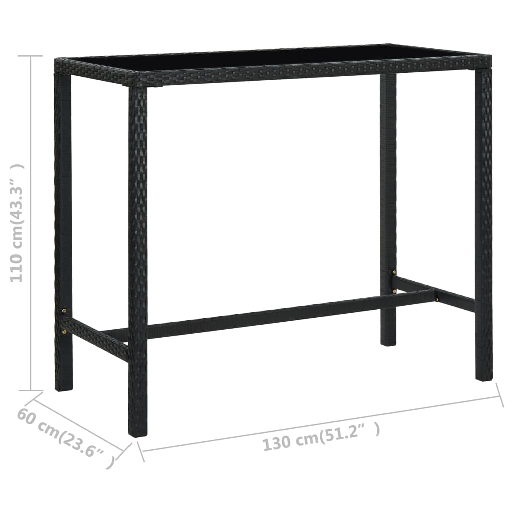 fekete polyrattan és üveg kerti bárasztal 130 x 60 x 110 cm