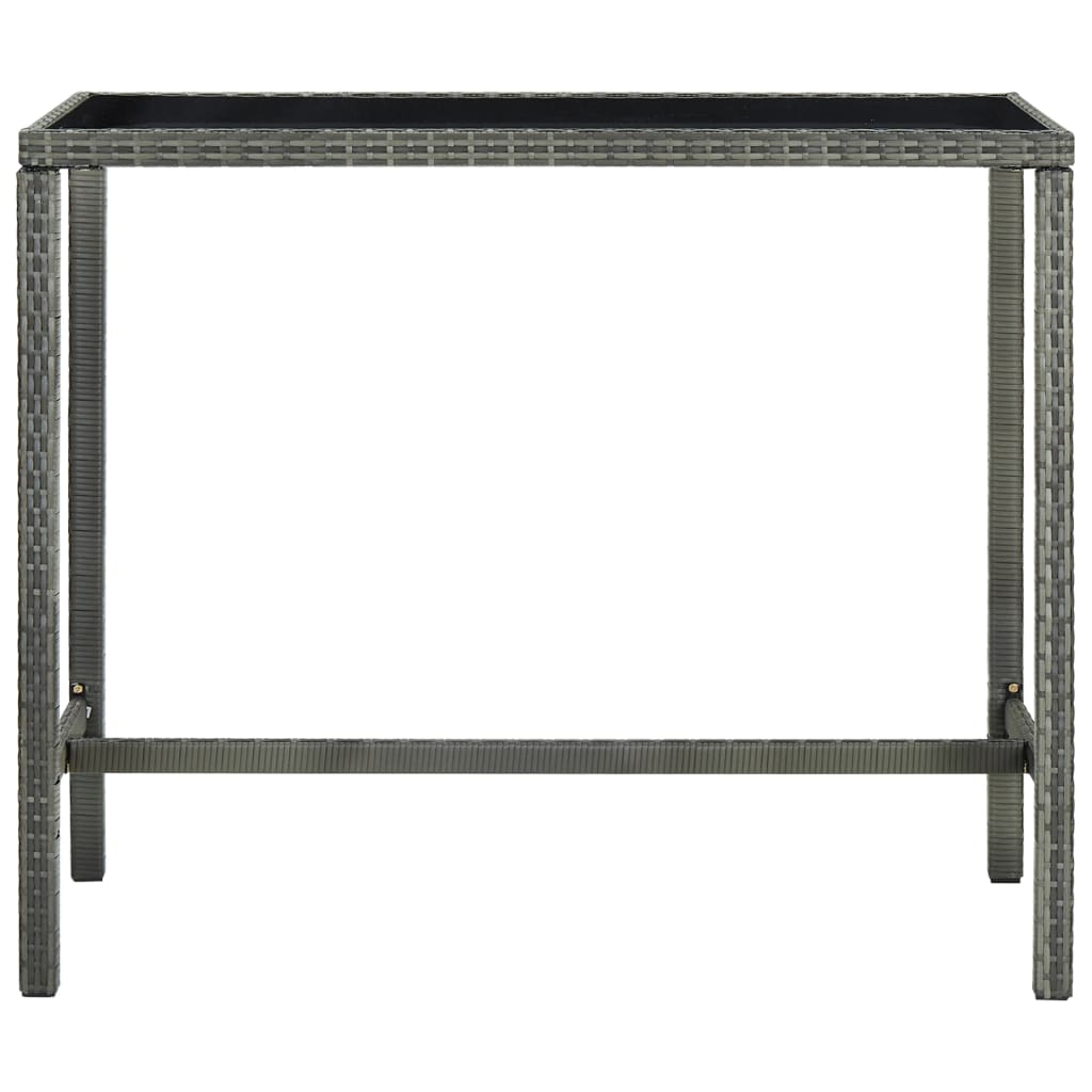 szürke polyrattan és üveg kerti bárasztal 130 x 60 x 110 cm