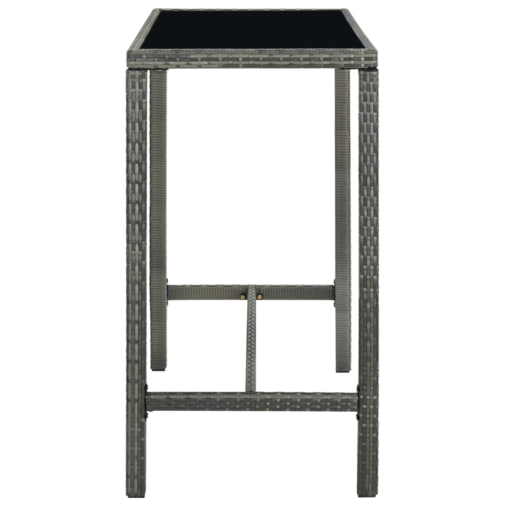 szürke polyrattan és üveg kerti bárasztal 130 x 60 x 110 cm