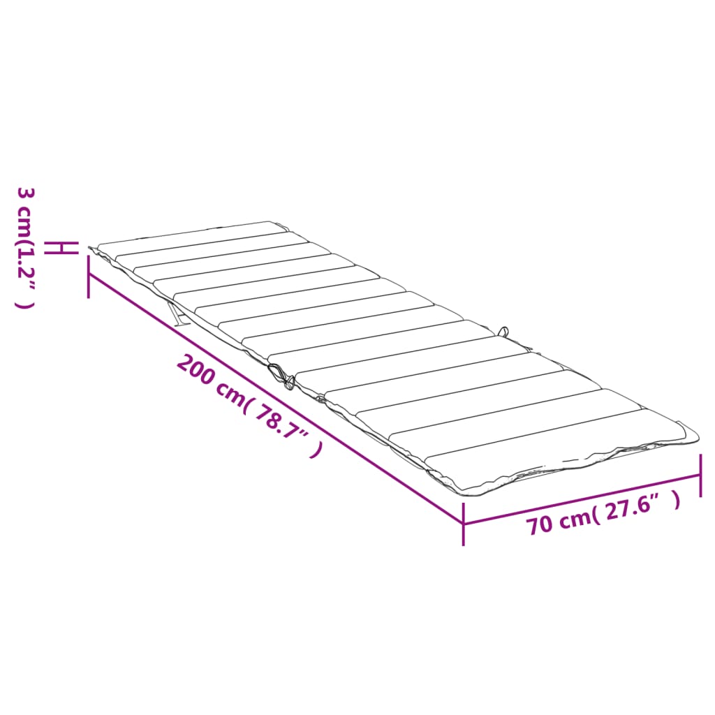 fekete oxford szövet napozóágy párna 200 x 70 x 3 cm