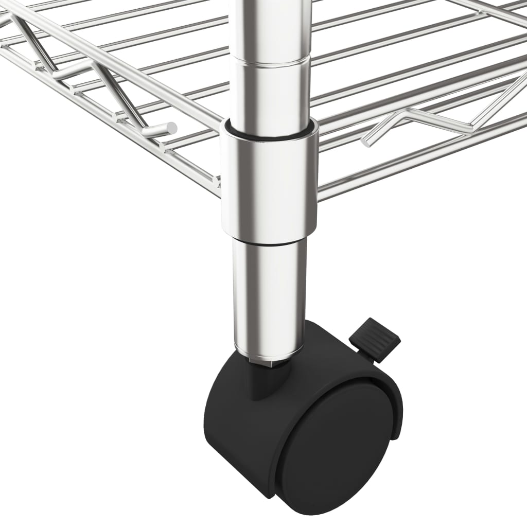 4 szintes króm tárolópolc kerekekkel 90 x 35 x 142 cm 200 kg