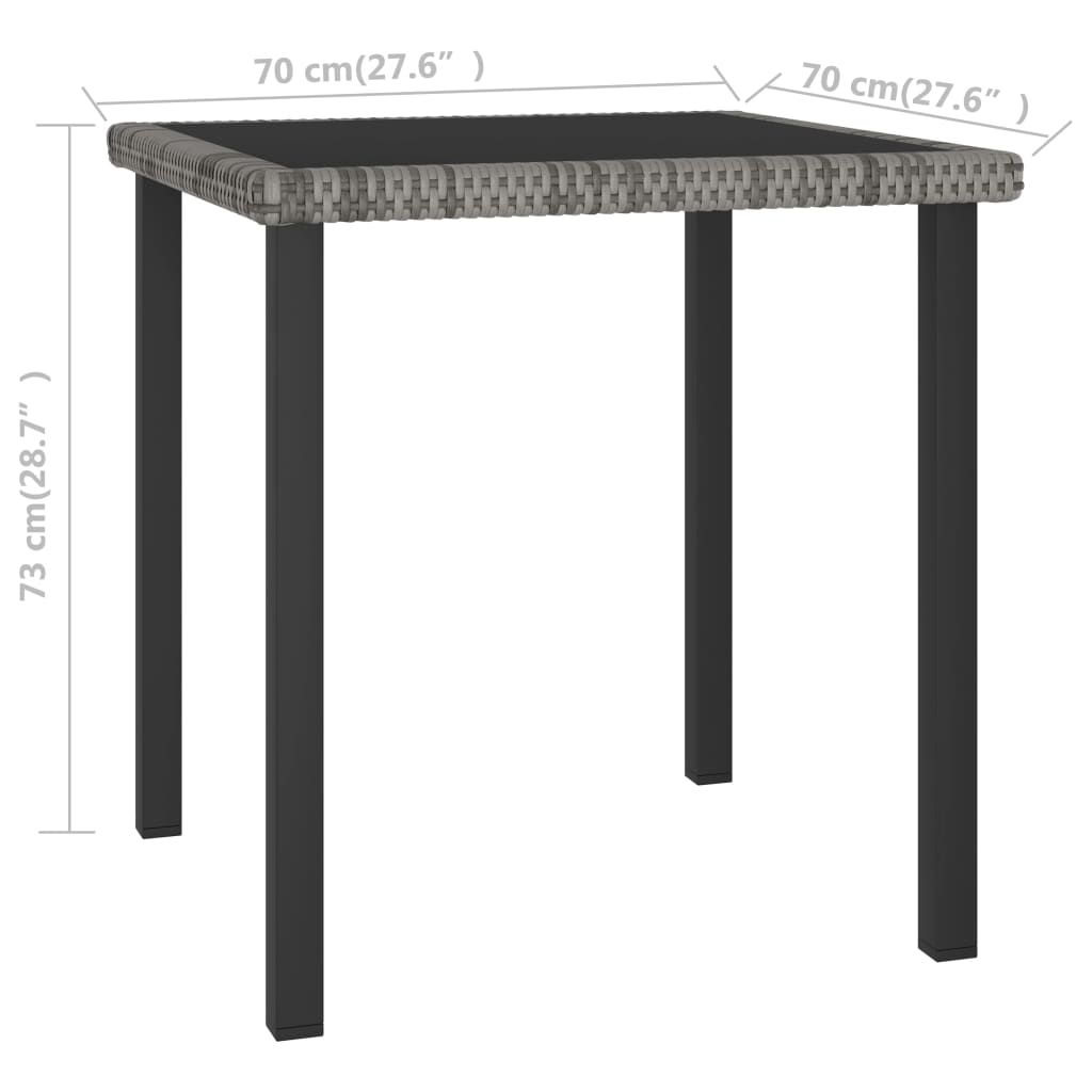 szürke polyrattan kerti étkezőasztal 70 x 70 x 73 cm
