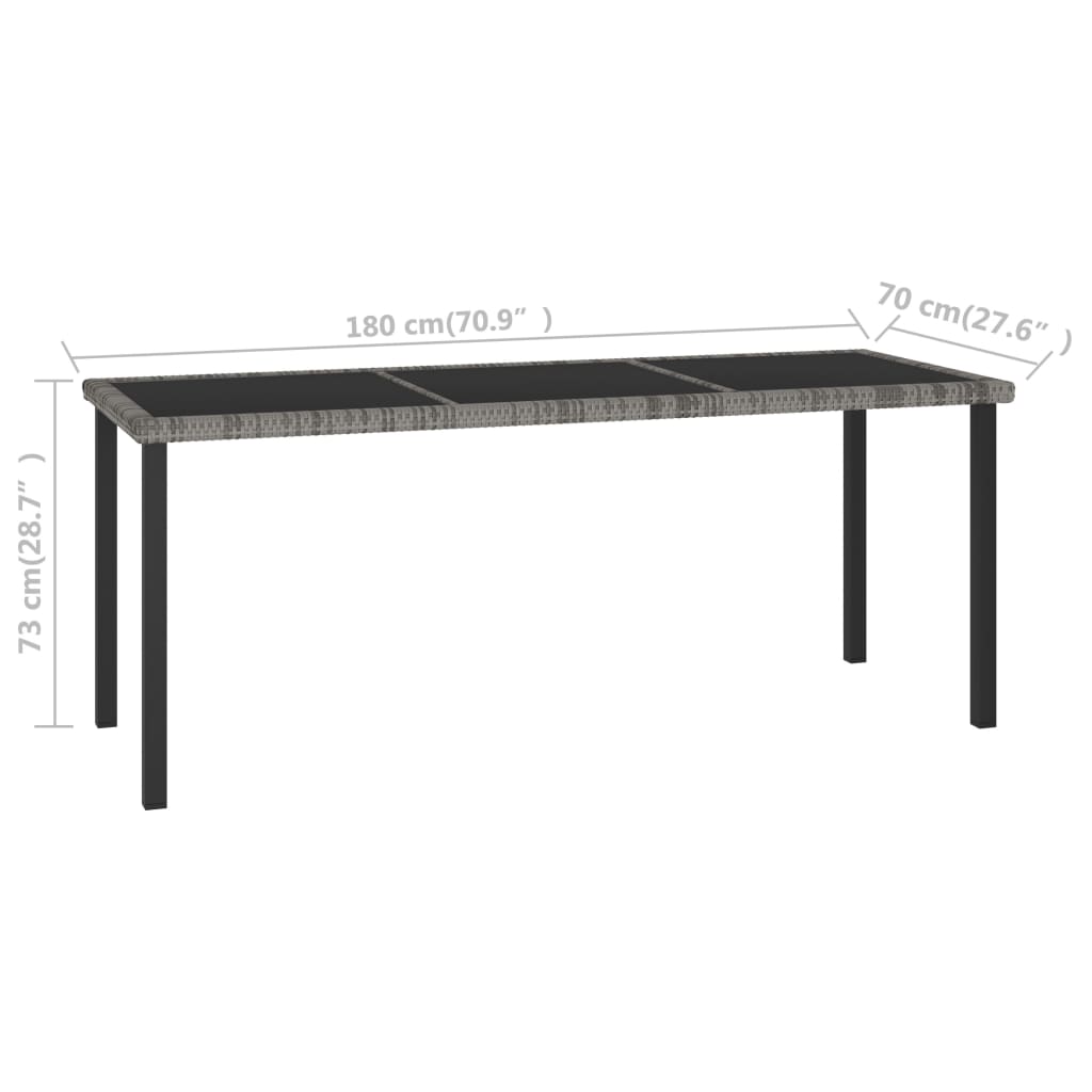 szürke polyrattan kerti étkezőasztal 180 x 70 x 73 cm