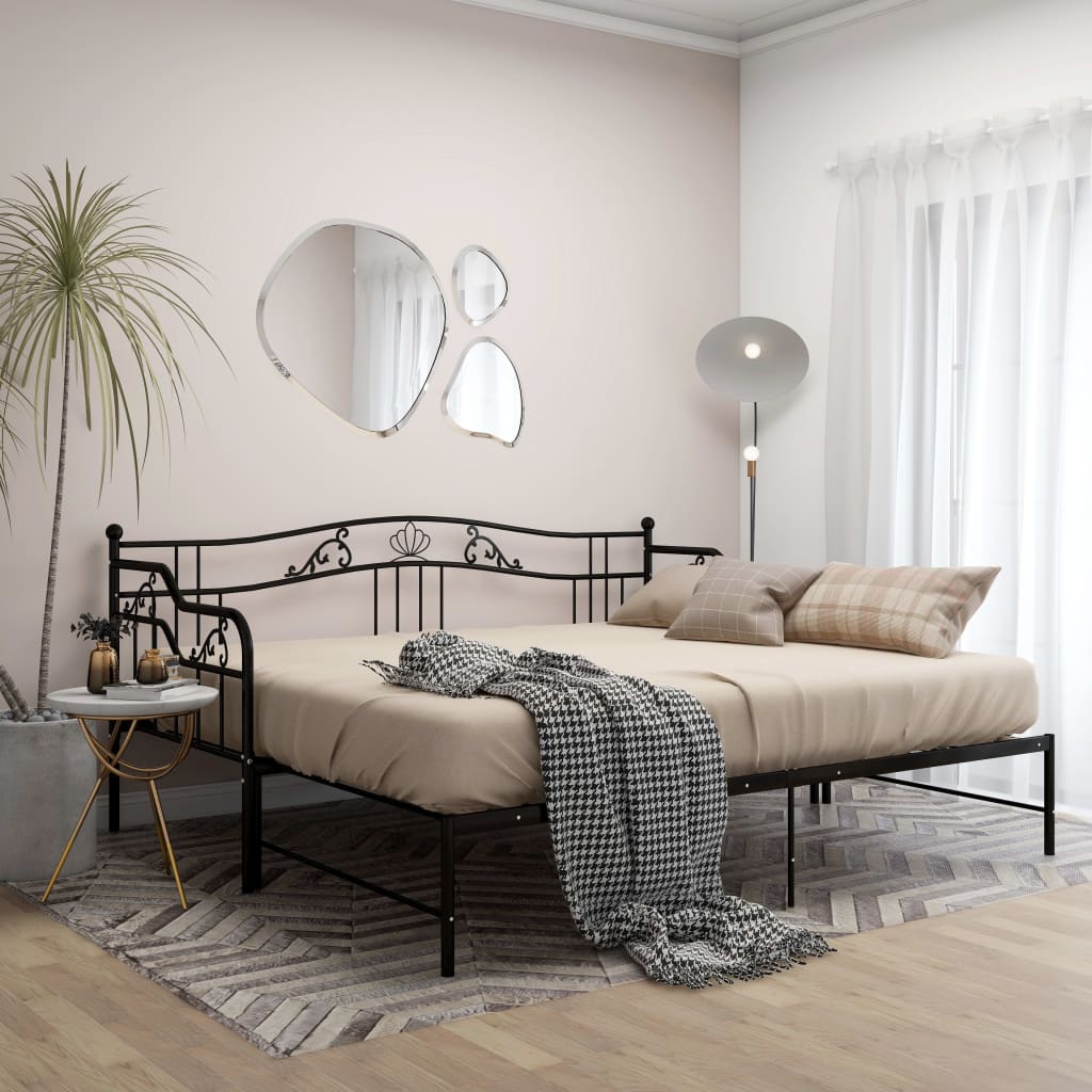 fekete fém kihúzható kanapéágykeret 90 x 200 cm