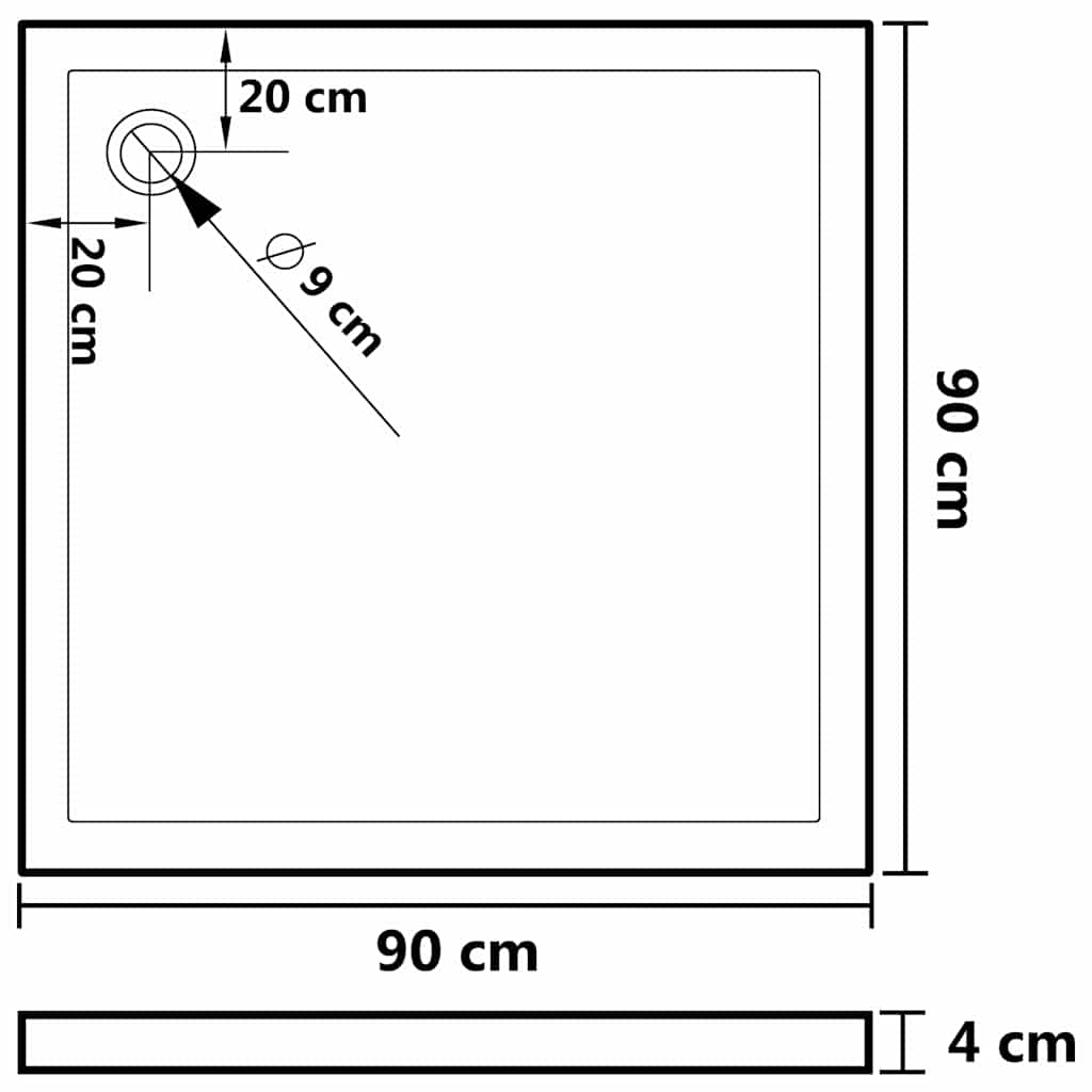 fekete négyzet alakú ABS zuhanytálca 90 x 90 cm