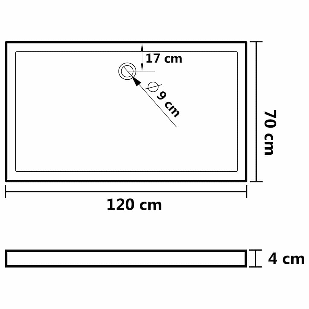 téglalap alakú fekete ABS zuhanytálca 70 x 120 cm