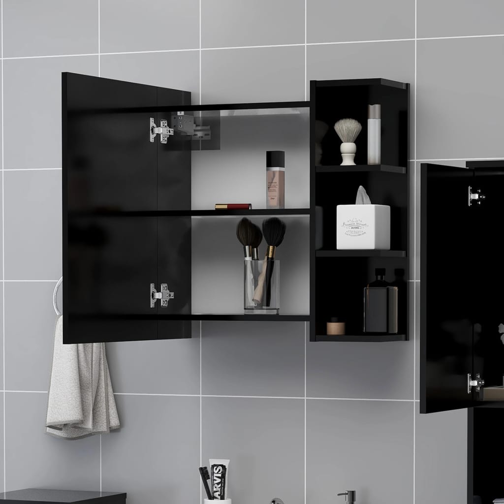fekete szerelt fa tükrös fürdőszoba szekrény 62,5x20,5x64 cm