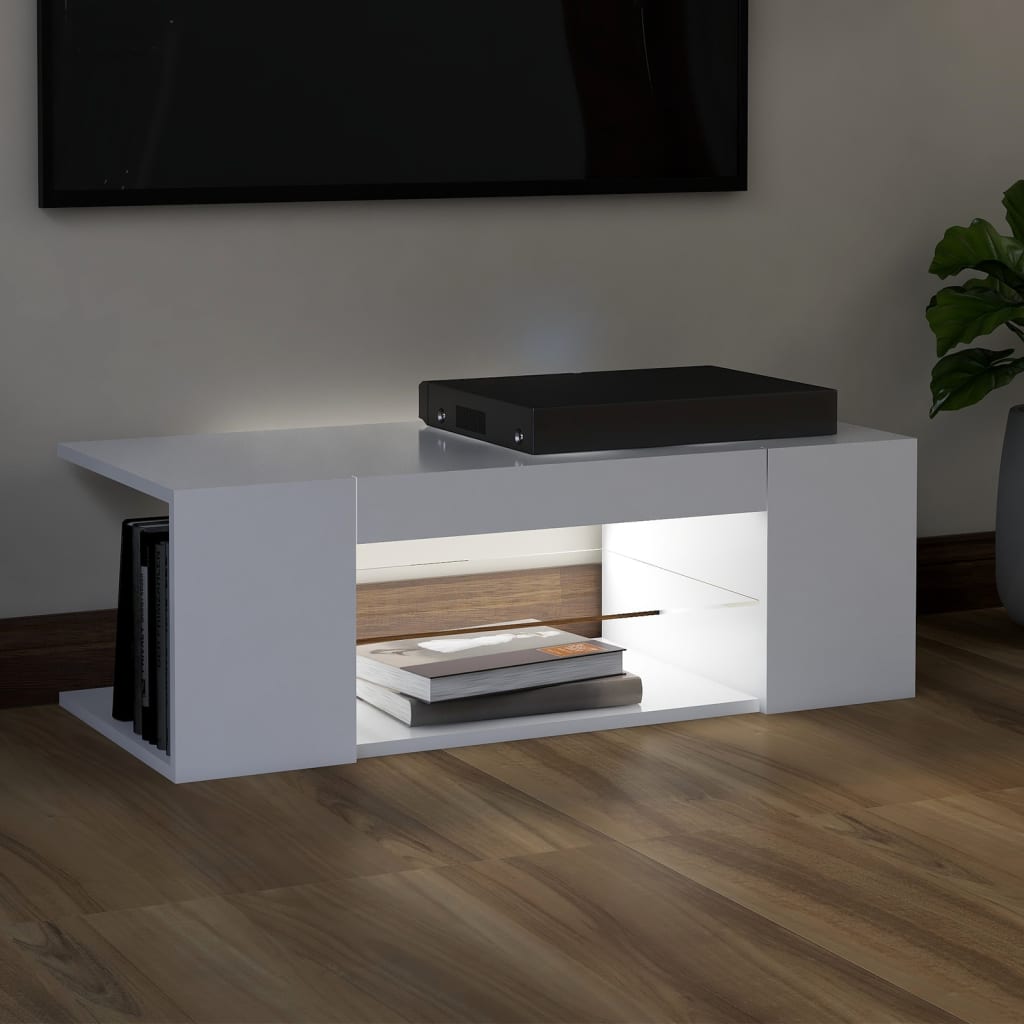 fehér TV-szekrény LED-lámpákkal 90 x 39 x 30 cm