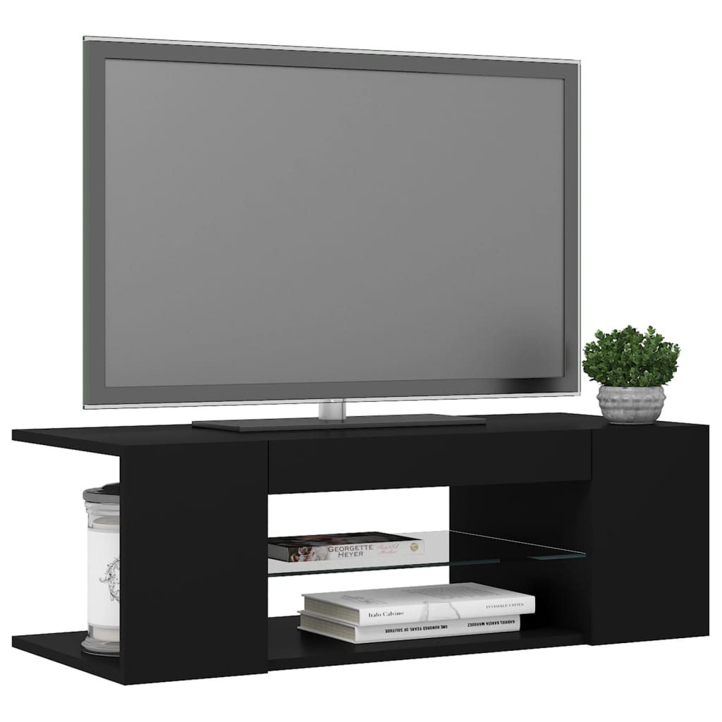 fekete TV-szekrény LED lámpákkal 90 x 39 x 30 cm