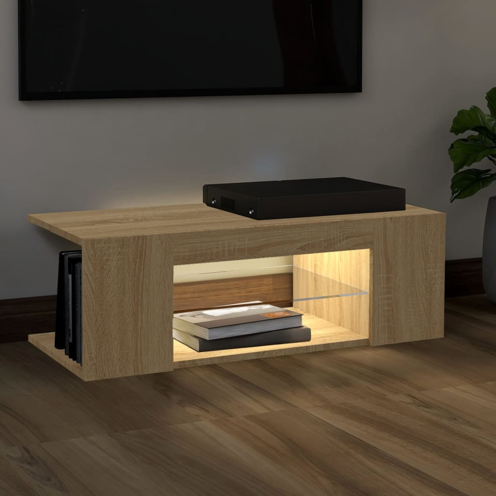 sonoma tölgy színű TV-szekrény LED lámpákkal 90 x 39 x 30 cm