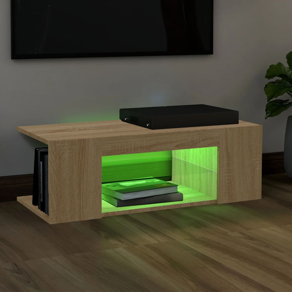 sonoma tölgy színű TV-szekrény LED lámpákkal 90 x 39 x 30 cm