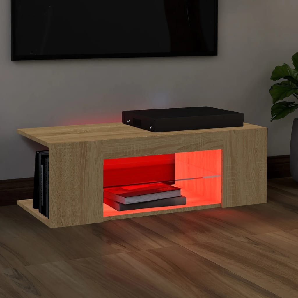 sonoma tölgy színű TV-szekrény LED lámpákkal 90 x 39 x 30 cm