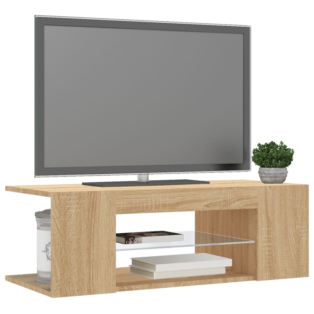 sonoma tölgy színű TV-szekrény LED lámpákkal 90 x 39 x 30 cm