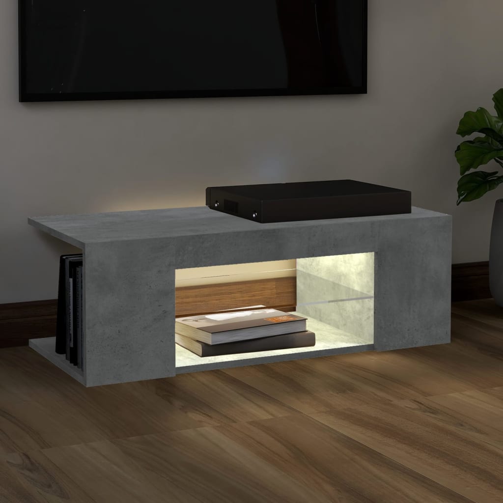 betonszürke TV-szekrény LED lámpákkal 90 x 39 x 30 cm