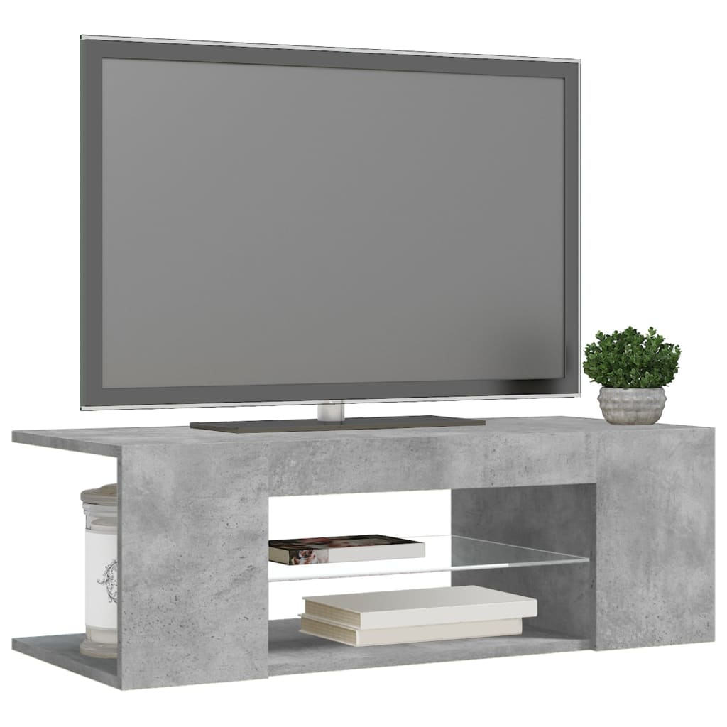 betonszürke TV-szekrény LED lámpákkal 90 x 39 x 30 cm
