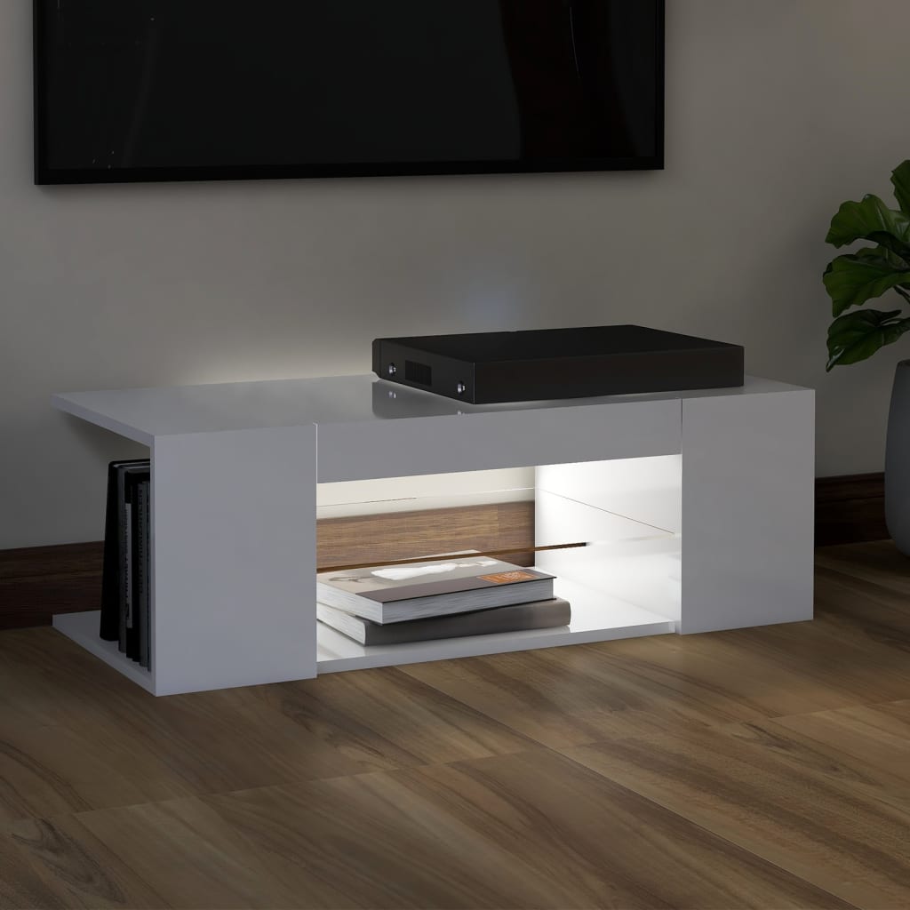 magasfényű fehér TV-szekrény LED lámpákkal 90 x 39 x 30 cm