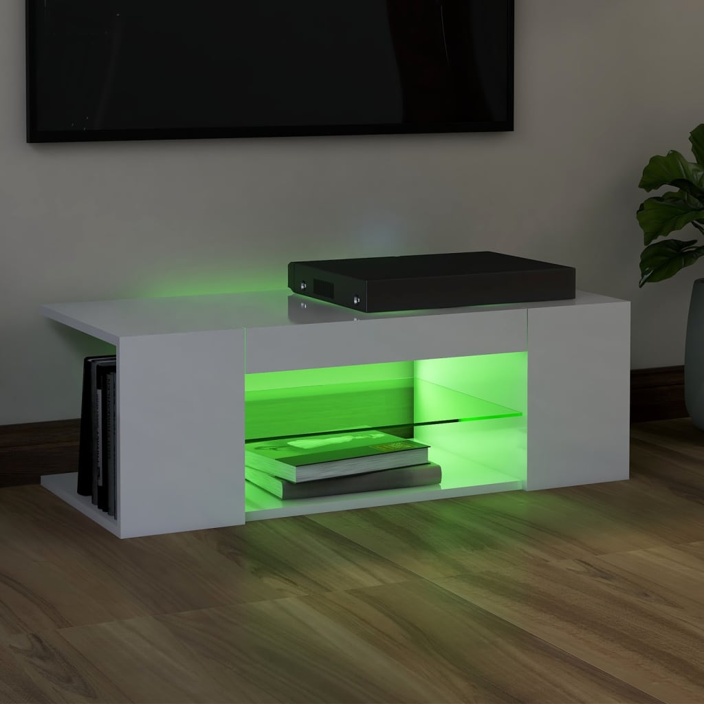 magasfényű fehér TV-szekrény LED lámpákkal 90 x 39 x 30 cm
