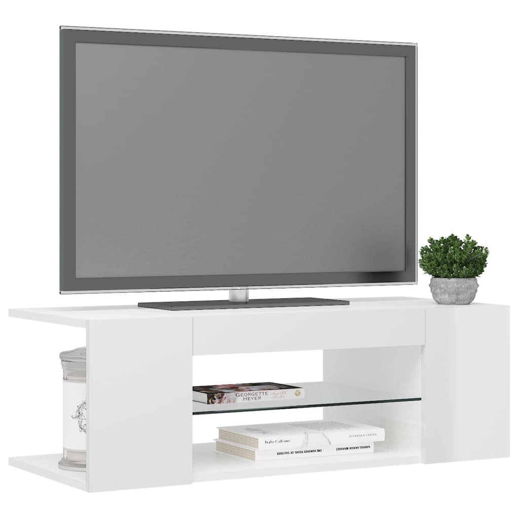magasfényű fehér TV-szekrény LED lámpákkal 90 x 39 x 30 cm
